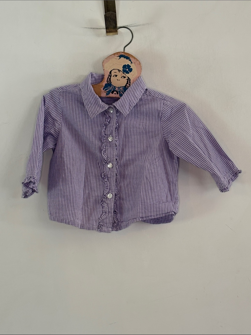 Vintage Sesame Street purple gingham long sleeve button down shirt Size 2T
